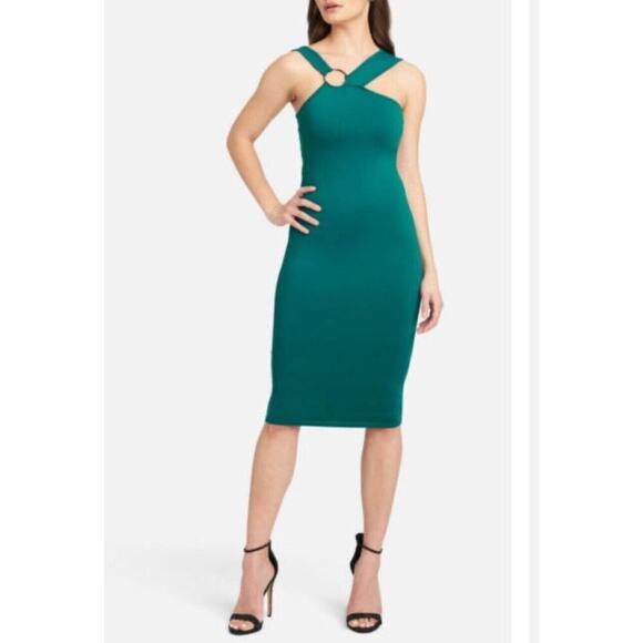 Boston Proper Bodycon Dress Green O Ring Neckline Size M Stretch New - Picture 1 of 5